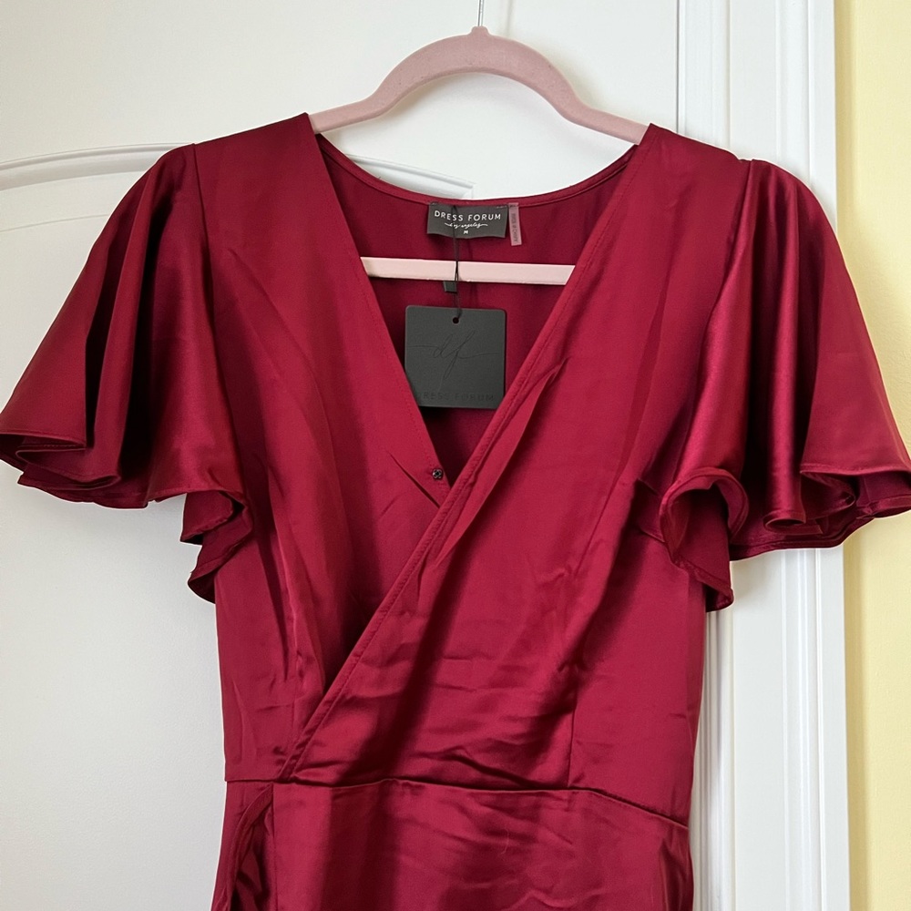 Dress forum Los Angeles burgundy formal high-low dress with ruffle bottom.